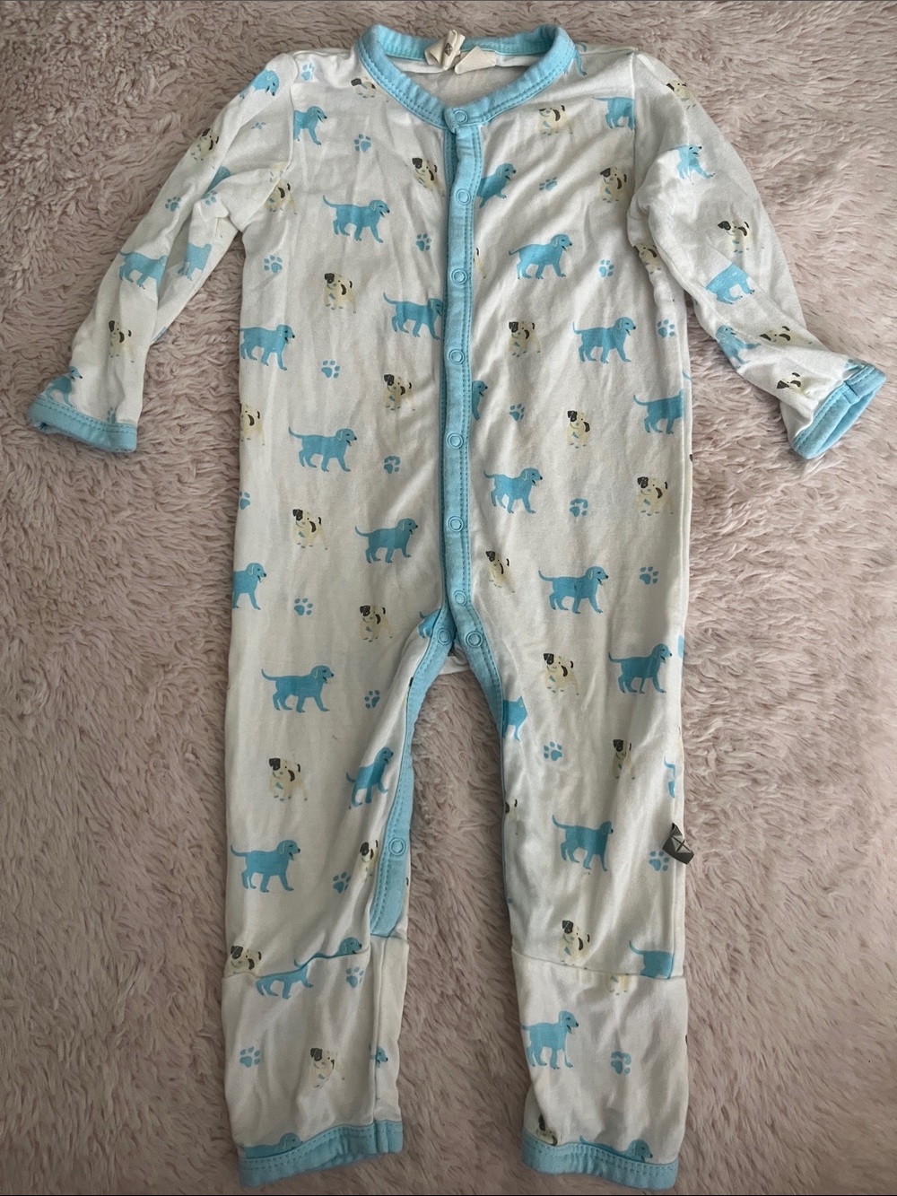 Kyte BABY White Footed One-Piece with Blue Puppy Print